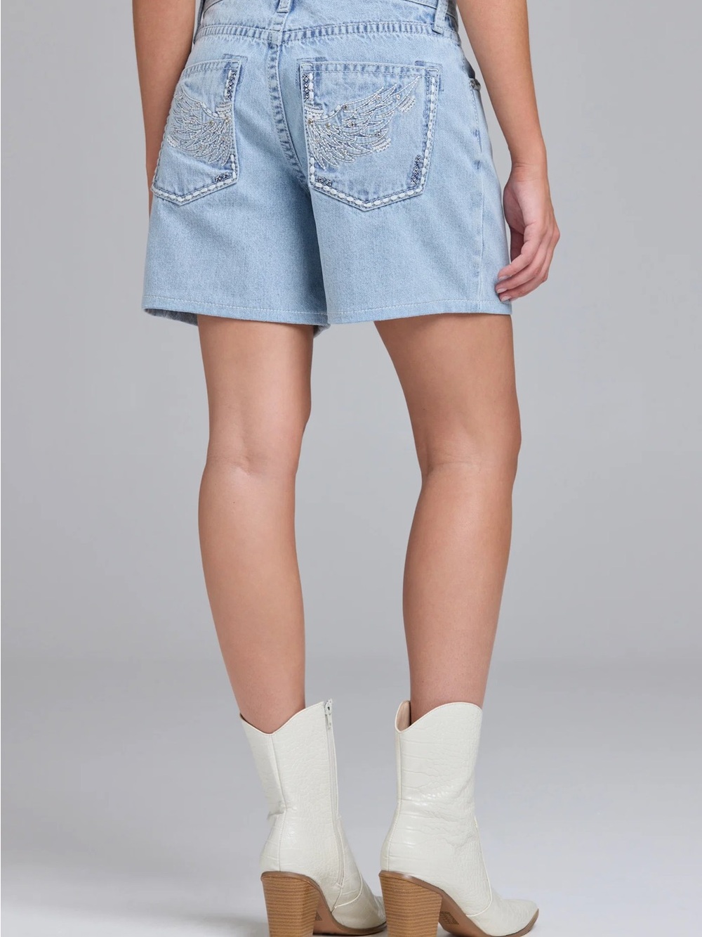 Grace in LA Light Blue women's Denim Jean shorts with Embroidered Back Pocket - Picture 2 of 3
